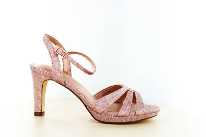 La Strada 2501282 roze dames sandalen met glitter, sierlijke bandjes, enkelbandje met gesp en hoge hak