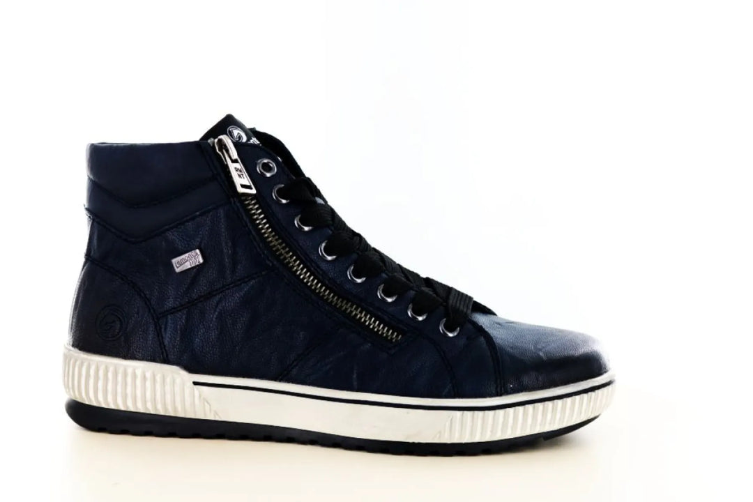 Remonte D0772 blauwe leren veterboot voor dames met vetersluiting, binnenrits en lichte zool