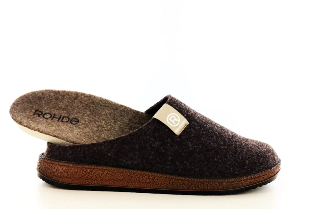 Rohde 6782 grijs-mocca herenpantoffel van gemêleerd textiel met open hiel en uitneembaar voetbed